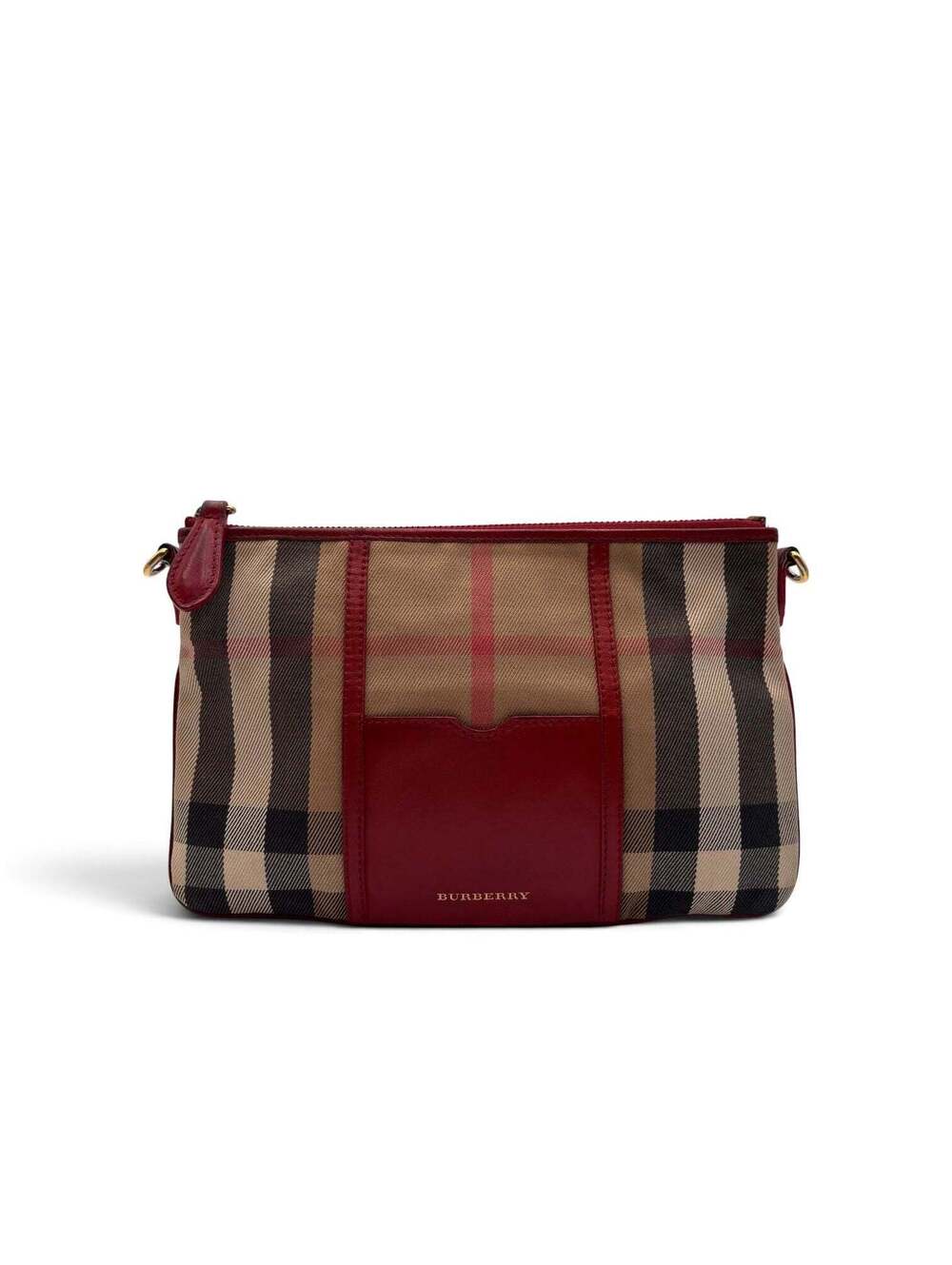 Burberry Nova Check Canvas & Red Leather Crossbody Bag